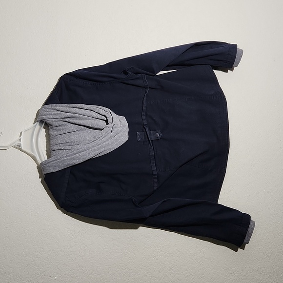 Hei Hei Womens Jacket Size L Navy Blue Heather Gray Sailor Anchor Cropped Trench - Picture 3 of 13